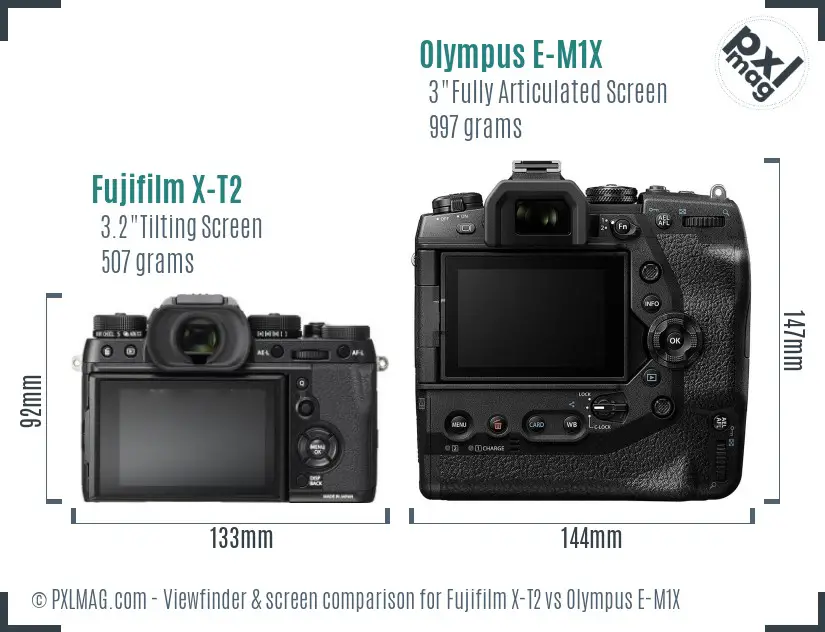Fujifilm X-T2 vs Olympus E-M1X Screen and Viewfinder comparison