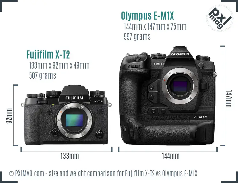 Fujifilm X-T2 vs Olympus E-M1X size comparison