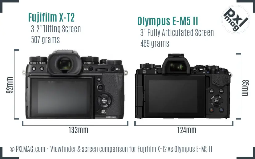 Fujifilm X-T2 vs Olympus E-M5 II Screen and Viewfinder comparison