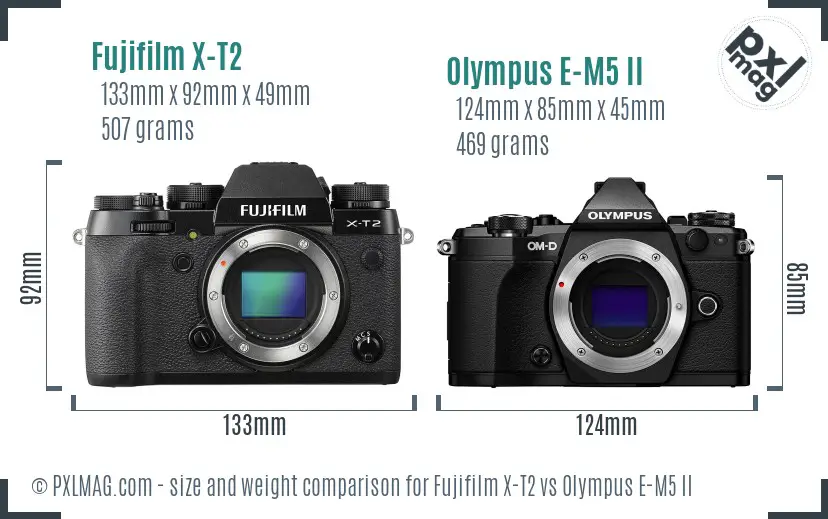 Fujifilm X-T2 vs Olympus E-M5 II size comparison