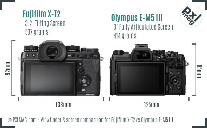 Fujifilm X-T2 vs Olympus E-M5 III Screen and Viewfinder comparison