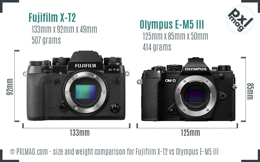 Fujifilm X-T2 vs Olympus E-M5 III size comparison