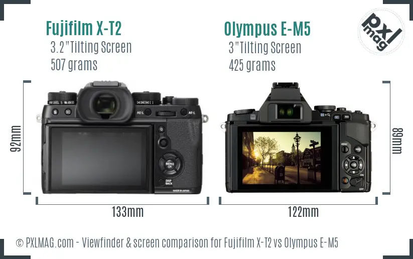 Fujifilm X-T2 vs Olympus E-M5 Screen and Viewfinder comparison