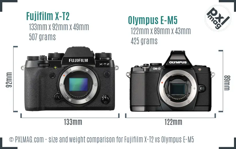 Fujifilm X-T2 vs Olympus E-M5 size comparison