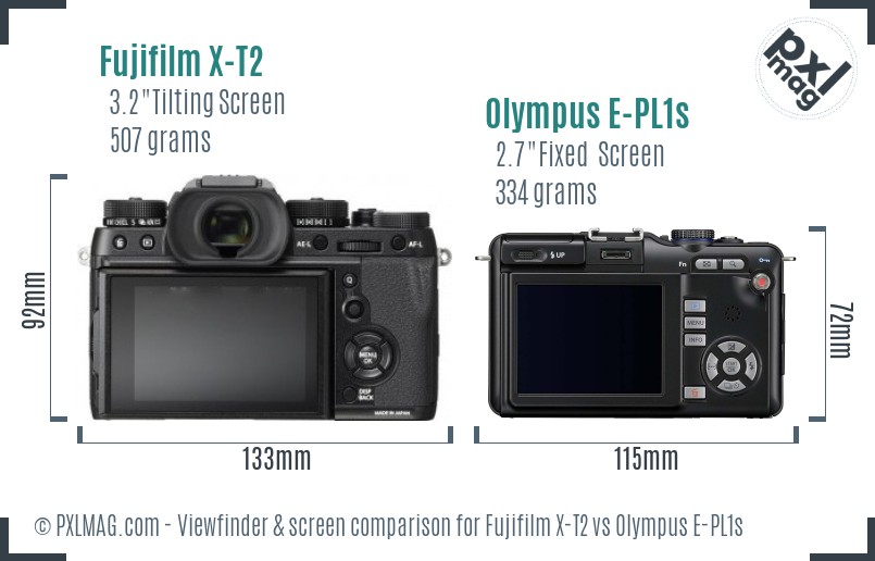 Fujifilm X-T2 vs Olympus E-PL1s Screen and Viewfinder comparison