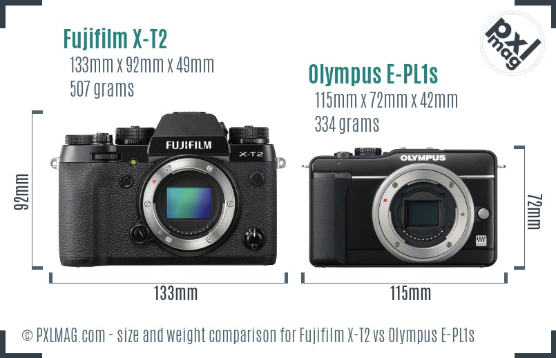 Fujifilm X-T2 vs Olympus E-PL1s size comparison