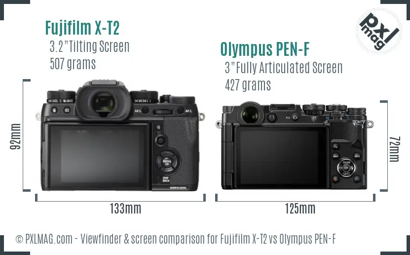 Fujifilm X-T2 vs Olympus PEN-F Screen and Viewfinder comparison