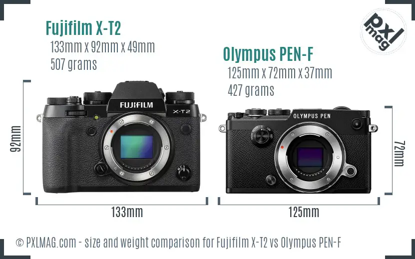 Fujifilm X-T2 vs Olympus PEN-F size comparison