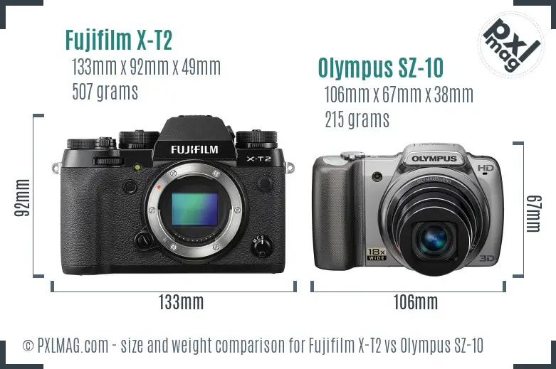 Fujifilm X-T2 vs Olympus SZ-10 size comparison