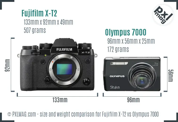 Fujifilm X-T2 vs Olympus 7000 size comparison