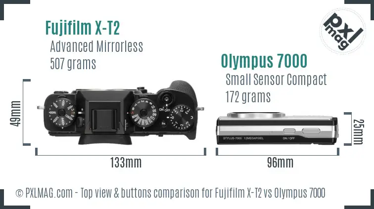 Fujifilm X-T2 vs Olympus 7000 top view buttons comparison