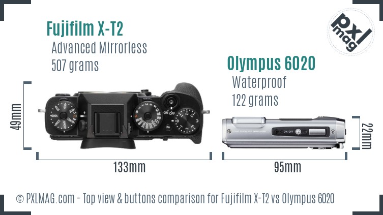 Fujifilm X-T2 vs Olympus 6020 top view buttons comparison