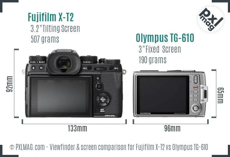 Fujifilm X-T2 vs Olympus TG-610 Screen and Viewfinder comparison