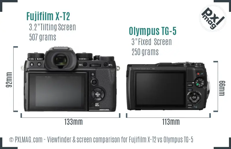 Fujifilm X-T2 vs Olympus TG-5 Screen and Viewfinder comparison