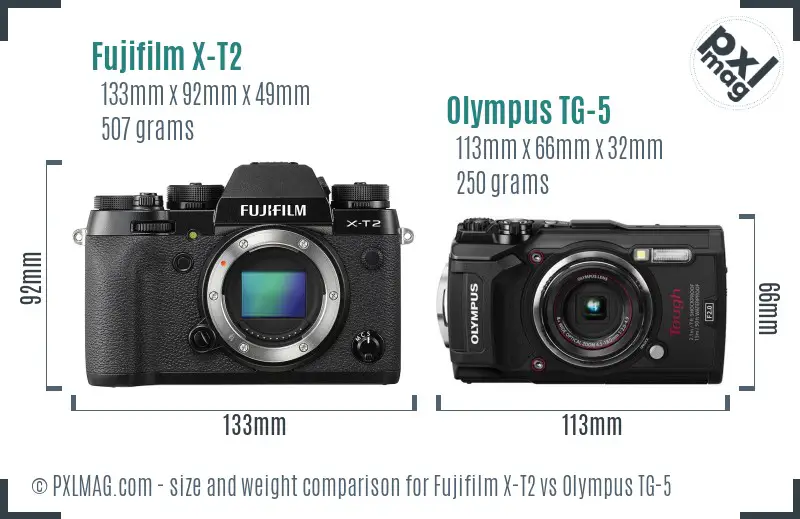 Fujifilm X-T2 vs Olympus TG-5 size comparison