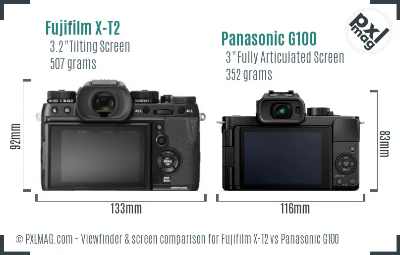 Fujifilm X-T2 vs Panasonic G100 Screen and Viewfinder comparison