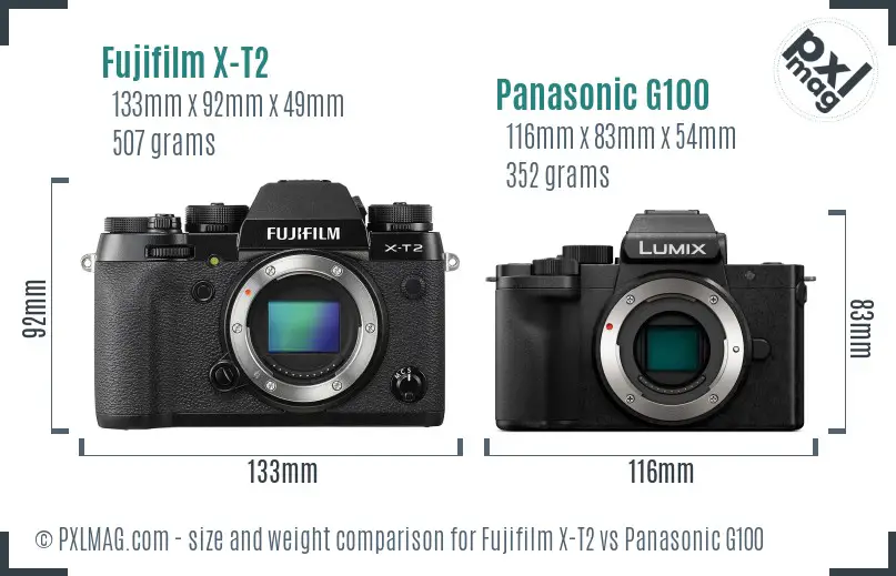 Fujifilm X-T2 vs Panasonic G100 size comparison