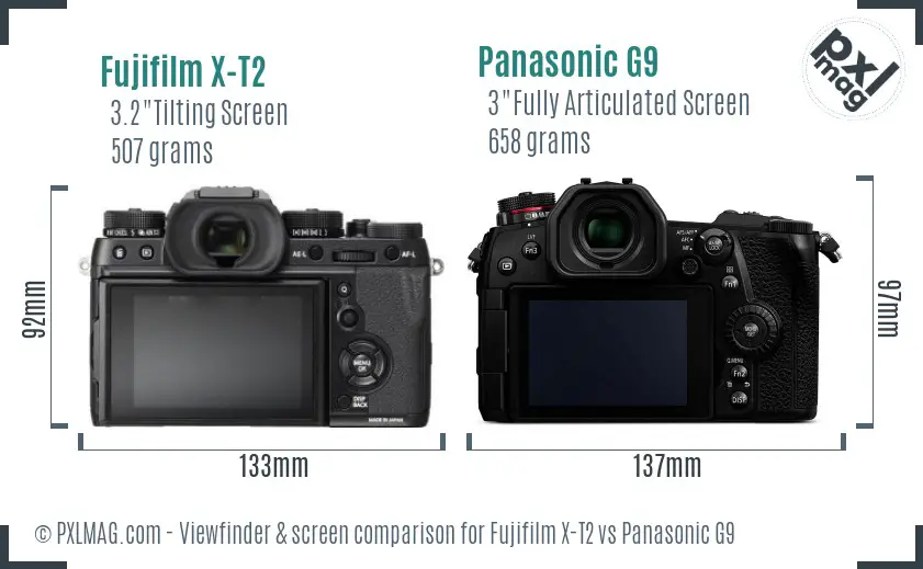 Fujifilm X-T2 vs Panasonic G9 Screen and Viewfinder comparison Fujifilm X-T2 vs Panasonic G9 Screen and Viewfinder comparison