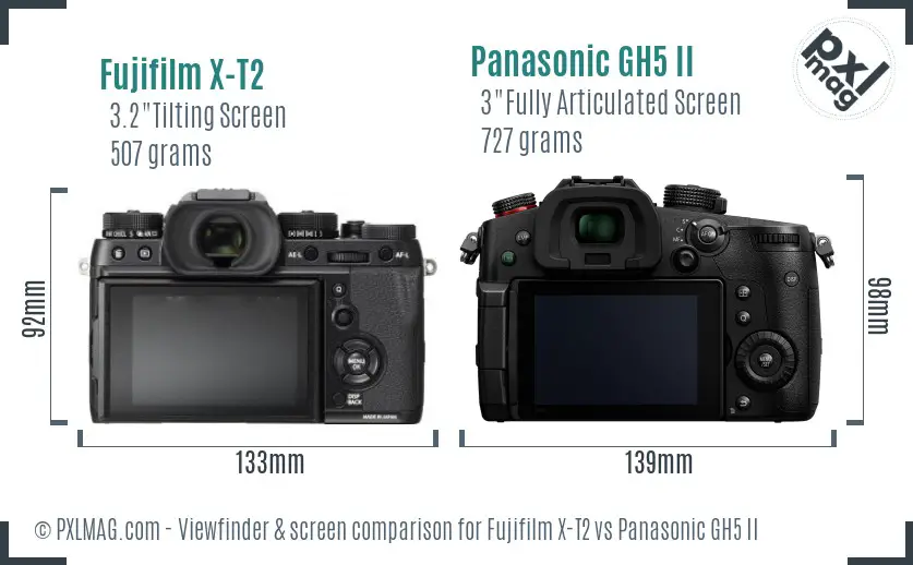 Fujifilm X-T2 vs Panasonic GH5 II Screen and Viewfinder comparison