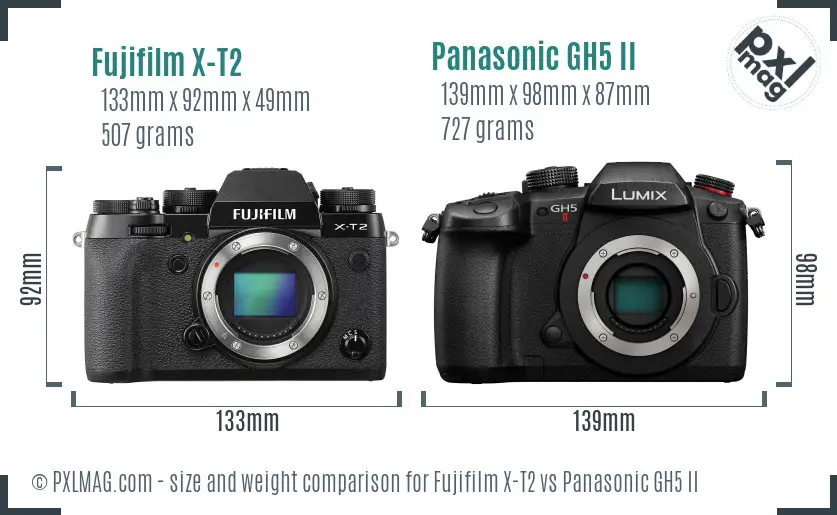 Fujifilm X-T2 vs Panasonic GH5 II size comparison