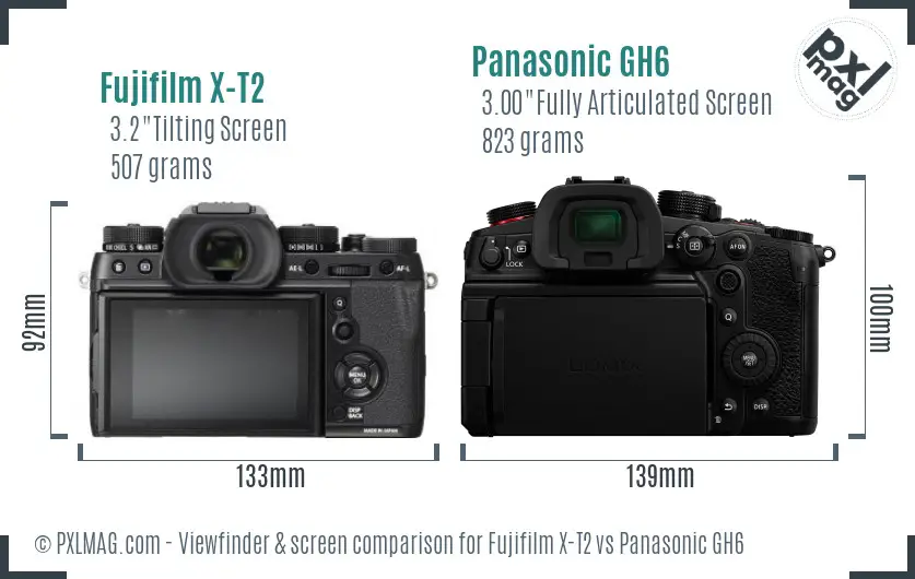 Fujifilm X-T2 vs Panasonic GH6 Screen and Viewfinder comparison