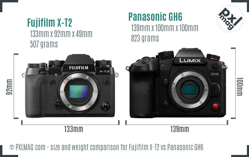 Fujifilm X-T2 vs Panasonic GH6 size comparison