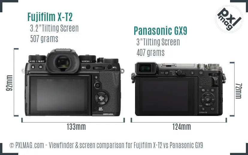 Fujifilm X-T2 vs Panasonic GX9 Screen and Viewfinder comparison