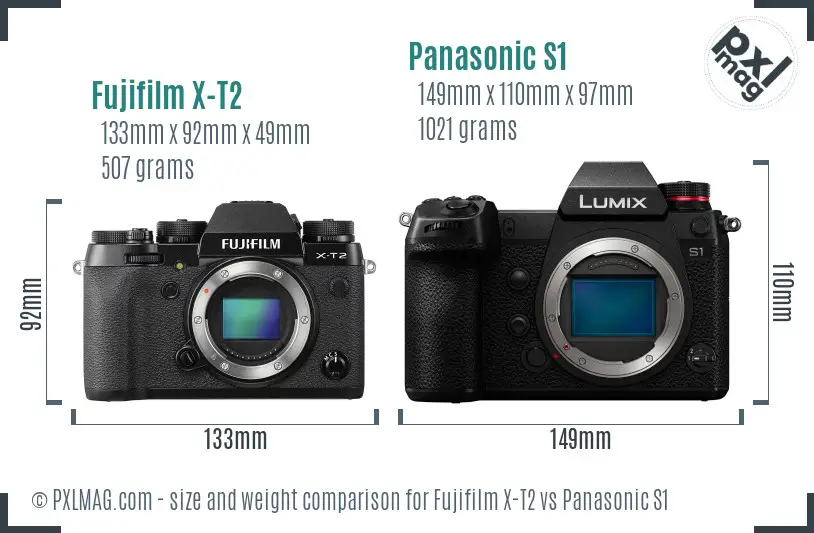 Fujifilm X-T2 vs Panasonic S1 size comparison