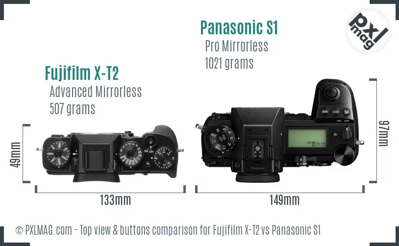 Fujifilm X-T2 vs Panasonic S1 top view buttons comparison