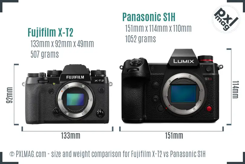 Fujifilm X-T2 vs Panasonic S1H size comparison