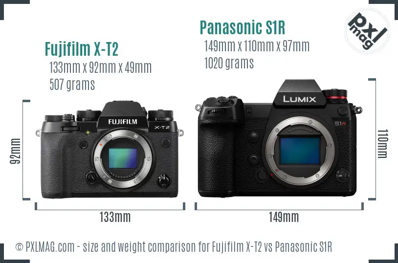 Fujifilm X-T2 vs Panasonic S1R size comparison