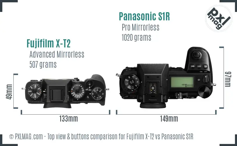 Fujifilm X-T2 vs Panasonic S1R top view buttons comparison