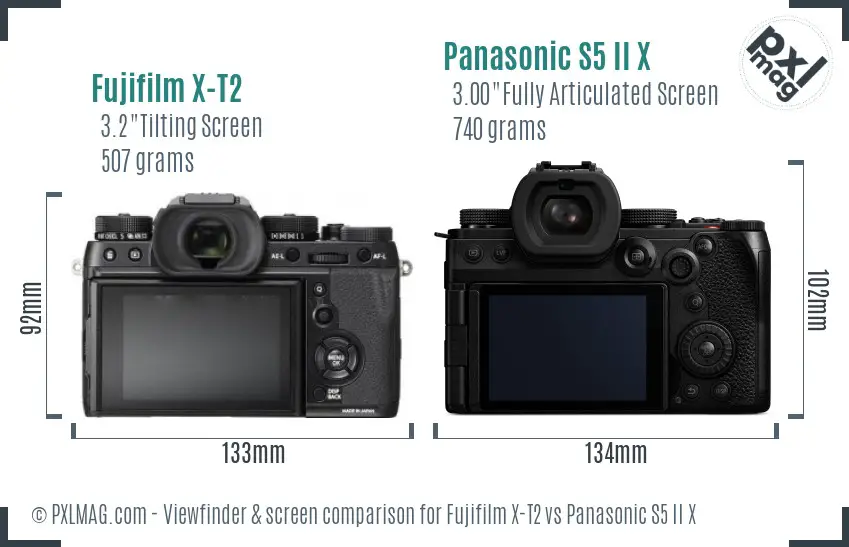 Fujifilm X-T2 vs Panasonic S5 II X Screen and Viewfinder comparison