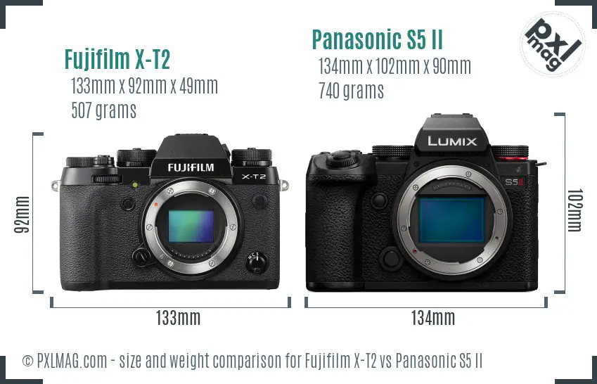 Fujifilm X-T2 vs Panasonic S5 II size comparison Fujifilm X-T2 vs Panasonic S5 II size comparison