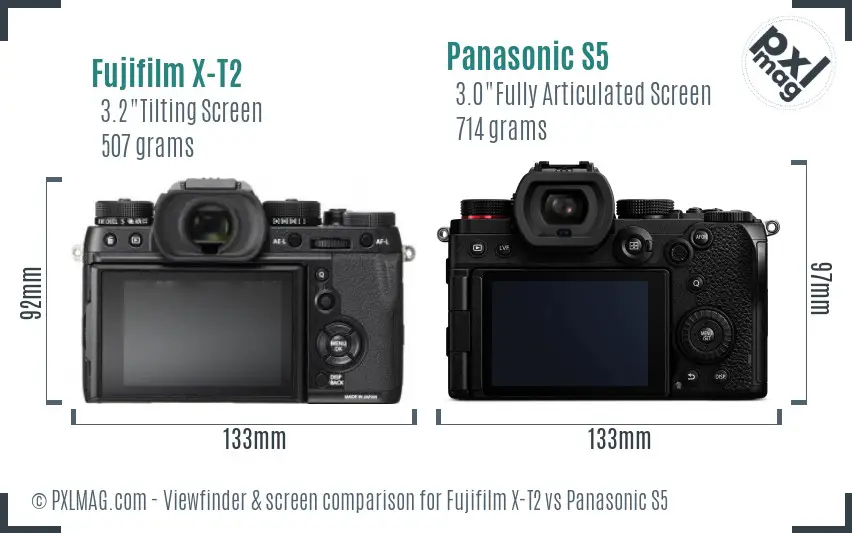 Fujifilm X-T2 vs Panasonic S5 Screen and Viewfinder comparison