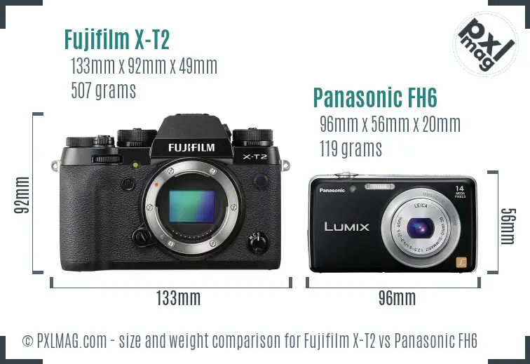 Fujifilm X-T2 vs Panasonic FH6 size comparison