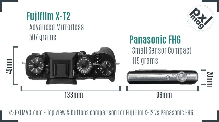 Fujifilm X-T2 vs Panasonic FH6 top view buttons comparison