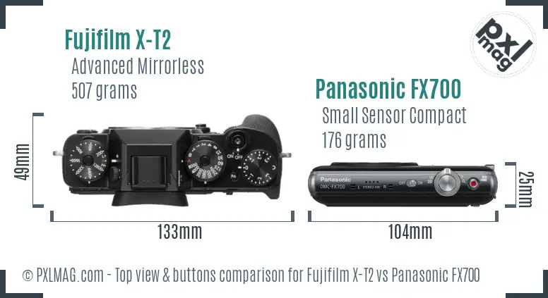 Fujifilm X-T2 vs Panasonic FX700 top view buttons comparison