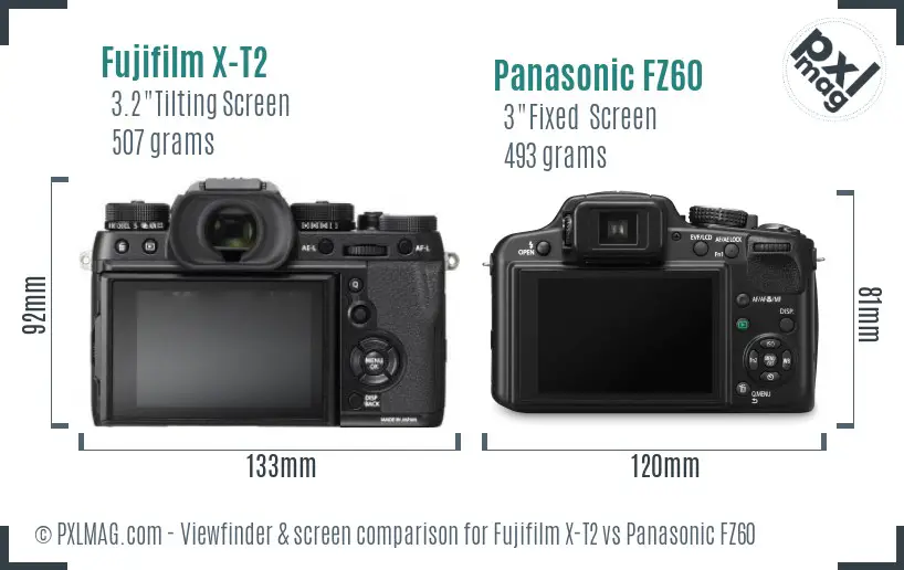 Fujifilm X-T2 vs Panasonic FZ60 Screen and Viewfinder comparison