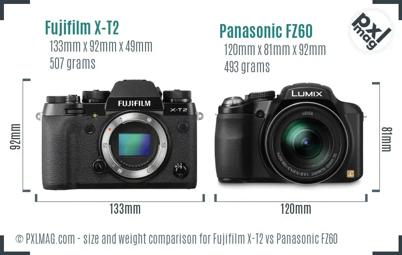 Fujifilm X-T2 vs Panasonic FZ60 size comparison