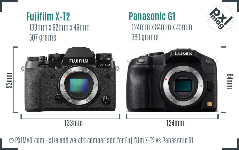 Fujifilm X-T2 vs Panasonic G1 size comparison