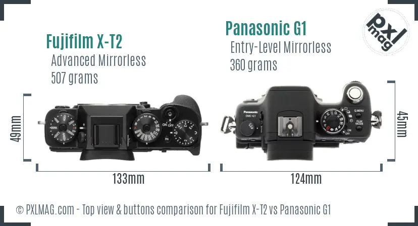Fujifilm X-T2 vs Panasonic G1 top view buttons comparison