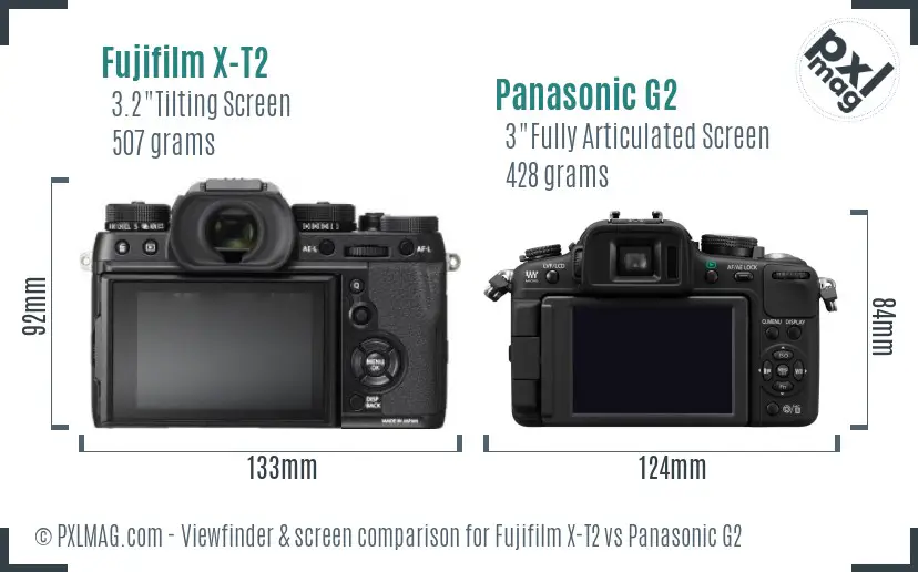 Fujifilm X-T2 vs Panasonic G2 Screen and Viewfinder comparison