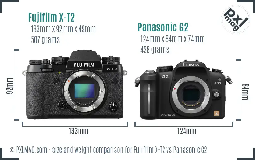 Fujifilm X-T2 vs Panasonic G2 size comparison