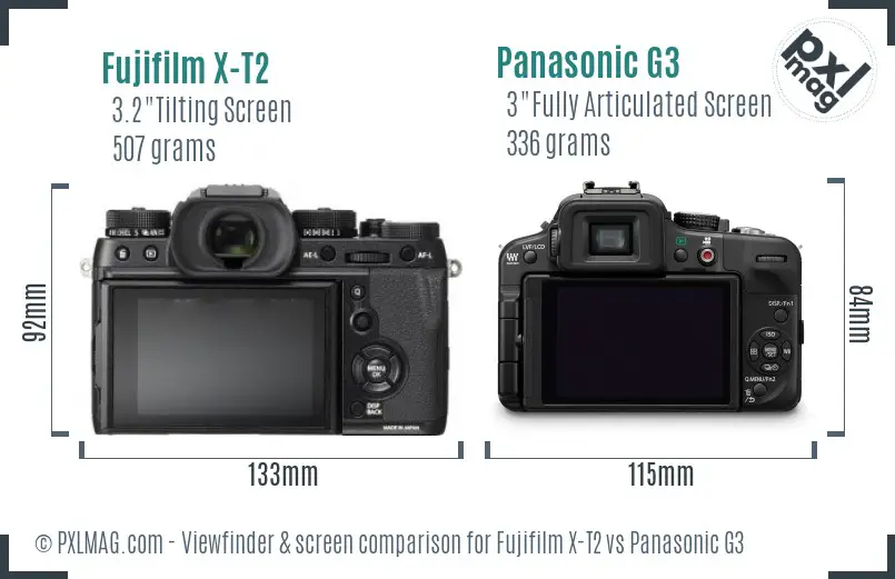 Fujifilm X-T2 vs Panasonic G3 Screen and Viewfinder comparison