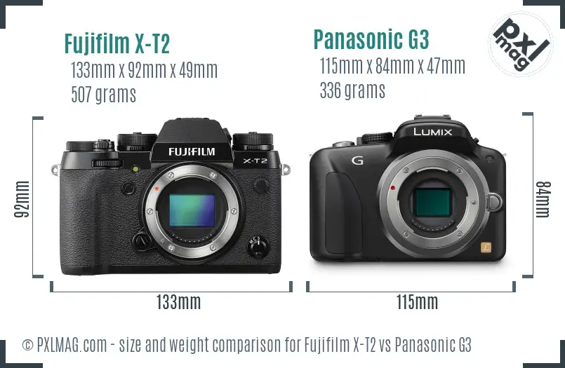 Fujifilm X-T2 vs Panasonic G3 size comparison