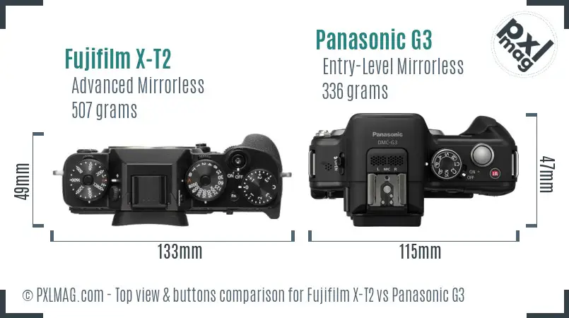 Fujifilm X-T2 vs Panasonic G3 top view buttons comparison