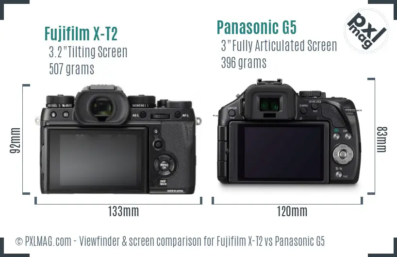 Fujifilm X-T2 vs Panasonic G5 Screen and Viewfinder comparison