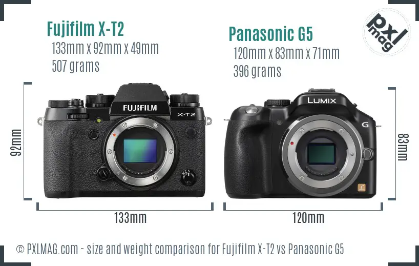 Fujifilm X-T2 vs Panasonic G5 size comparison