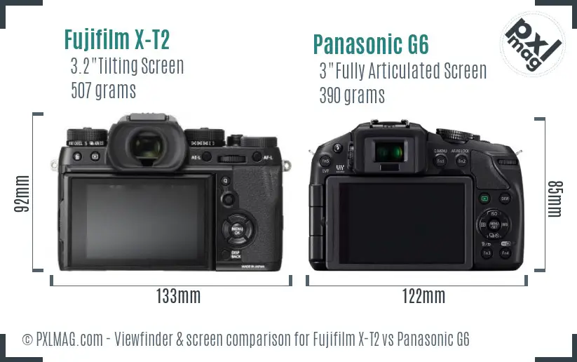 Fujifilm X-T2 vs Panasonic G6 Screen and Viewfinder comparison